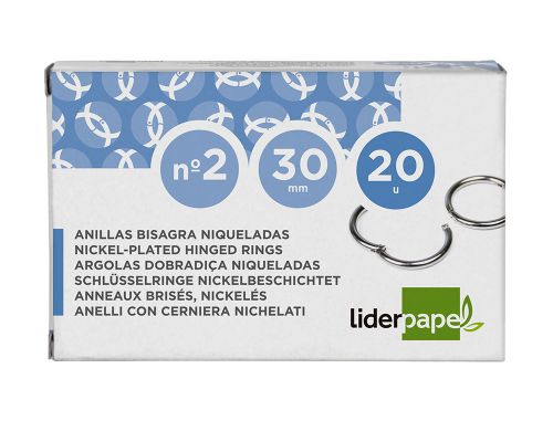 Argolas niqueladas, n. 2, 30 mm, caixa com 20 unidades , Liderpapel , 404 , 8423473004047